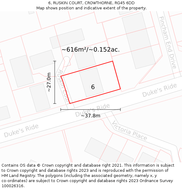 6, RUSKIN COURT, CROWTHORNE, RG45 6DD: Plot and title map