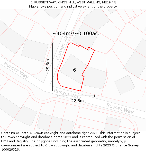 6, RUSSETT WAY, KINGS HILL, WEST MALLING, ME19 4FJ: Plot and title map