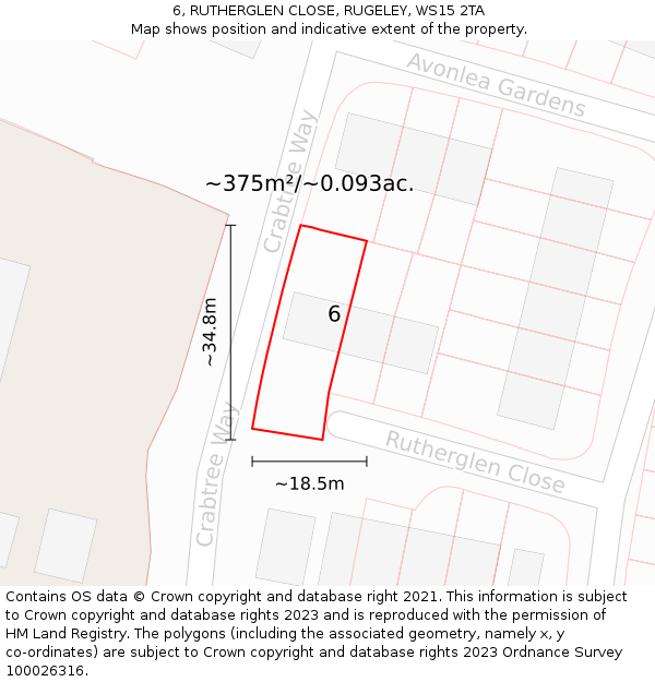 6, RUTHERGLEN CLOSE, RUGELEY, WS15 2TA: Plot and title map