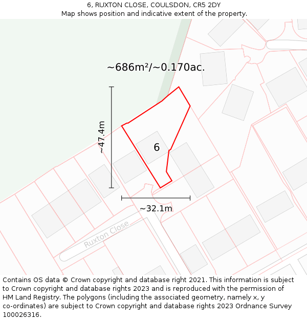 6, RUXTON CLOSE, COULSDON, CR5 2DY: Plot and title map