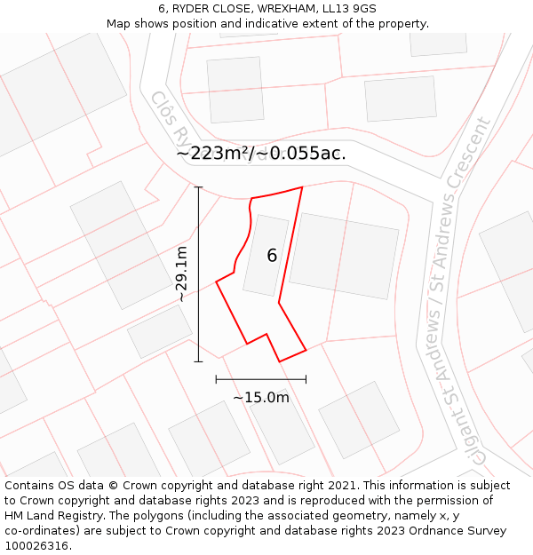 6, RYDER CLOSE, WREXHAM, LL13 9GS: Plot and title map