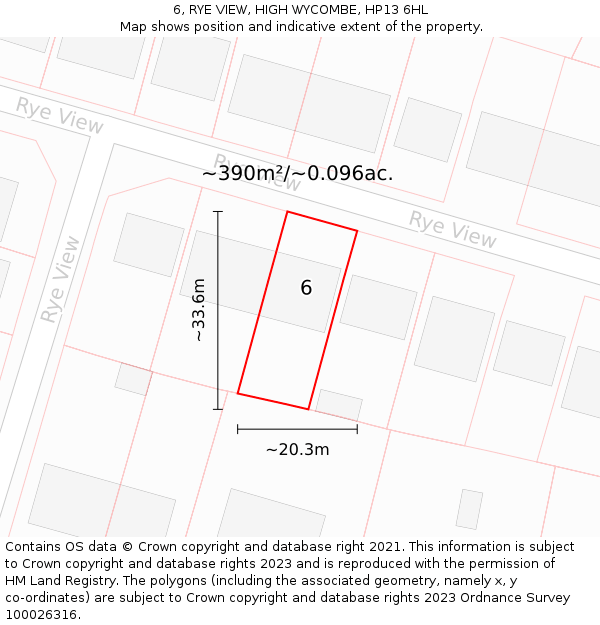 6, RYE VIEW, HIGH WYCOMBE, HP13 6HL: Plot and title map