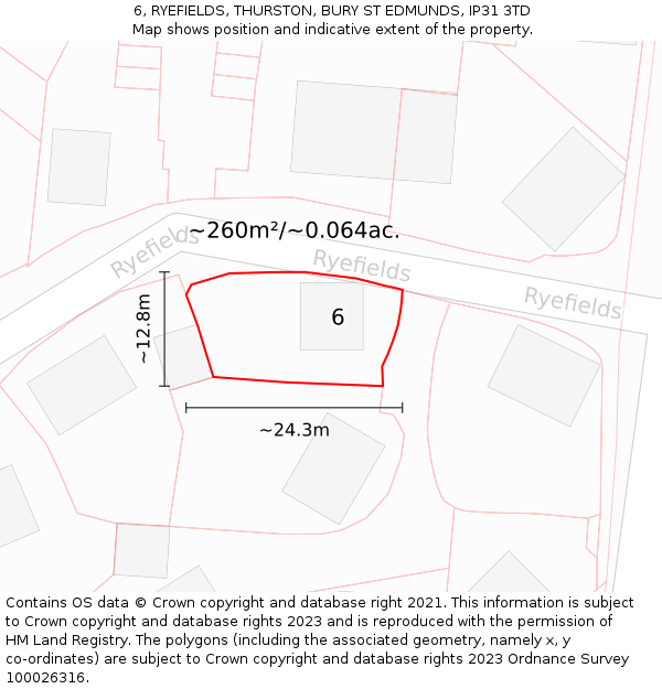 6, RYEFIELDS, THURSTON, BURY ST EDMUNDS, IP31 3TD: Plot and title map