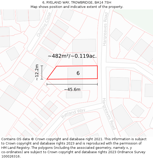 6, RYELAND WAY, TROWBRIDGE, BA14 7SH: Plot and title map