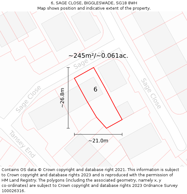 6, SAGE CLOSE, BIGGLESWADE, SG18 8WH: Plot and title map