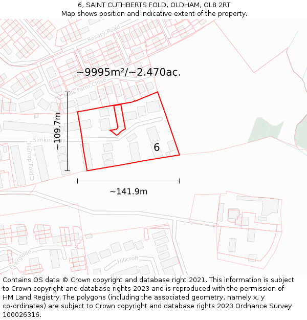 6, SAINT CUTHBERTS FOLD, OLDHAM, OL8 2RT: Plot and title map