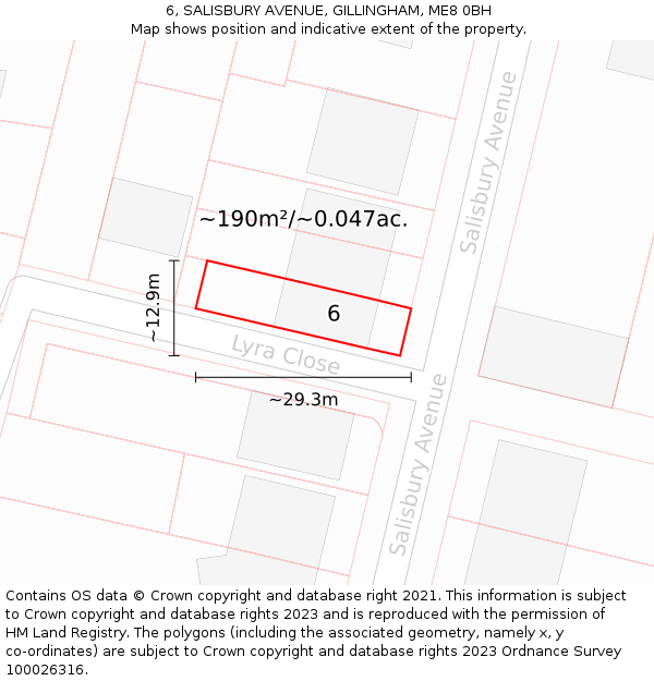 6, SALISBURY AVENUE, GILLINGHAM, ME8 0BH: Plot and title map