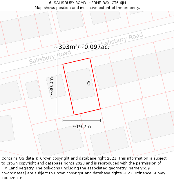 6, SALISBURY ROAD, HERNE BAY, CT6 6JH: Plot and title map