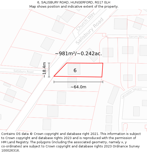 6, SALISBURY ROAD, HUNGERFORD, RG17 0LH: Plot and title map