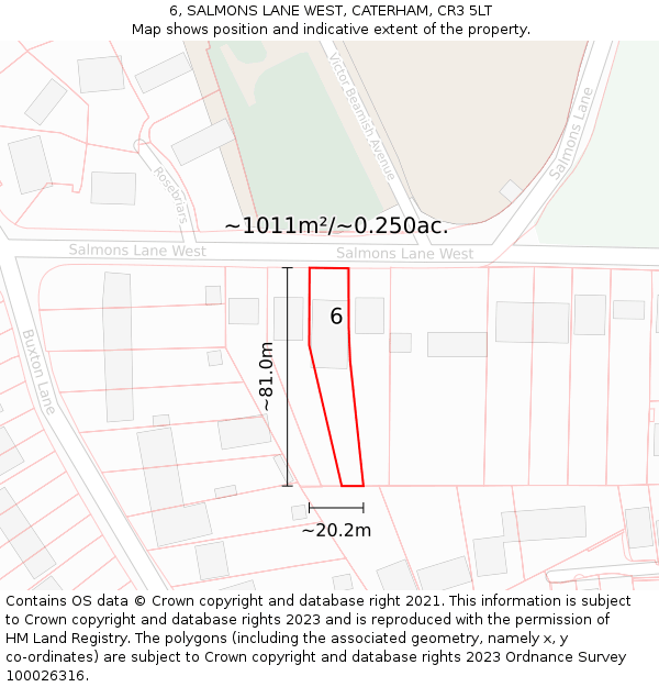 6, SALMONS LANE WEST, CATERHAM, CR3 5LT: Plot and title map