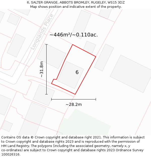 6, SALTER GRANGE, ABBOTS BROMLEY, RUGELEY, WS15 3DZ: Plot and title map