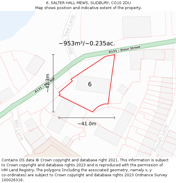 6, SALTER HALL MEWS, SUDBURY, CO10 2DU: Plot and title map