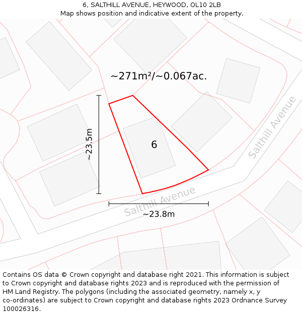 6, SALTHILL AVENUE, HEYWOOD, OL10 2LB: Plot and title map