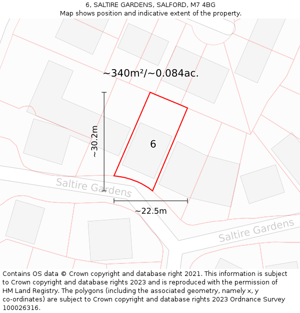 6, SALTIRE GARDENS, SALFORD, M7 4BG: Plot and title map