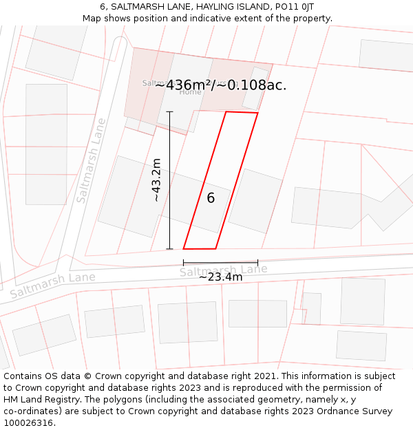 6, SALTMARSH LANE, HAYLING ISLAND, PO11 0JT: Plot and title map