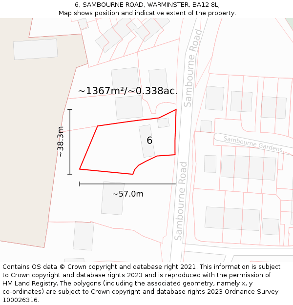 6, SAMBOURNE ROAD, WARMINSTER, BA12 8LJ: Plot and title map