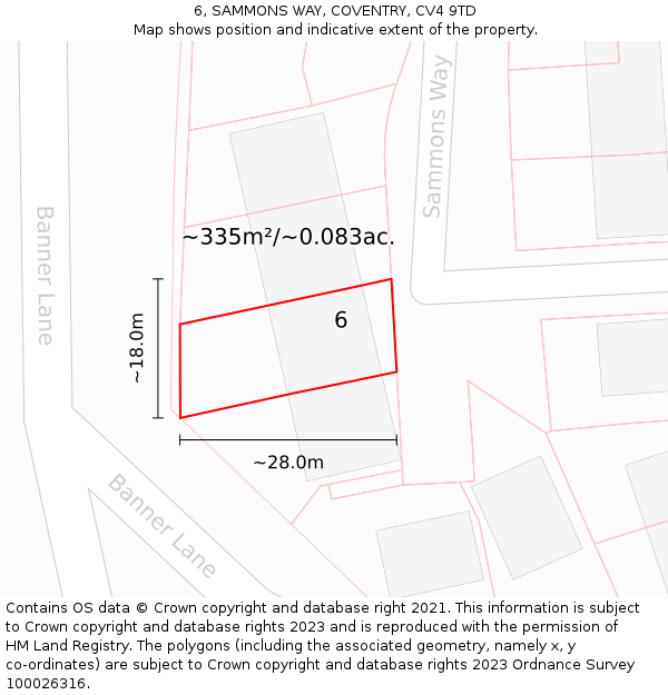 6, SAMMONS WAY, COVENTRY, CV4 9TD: Plot and title map