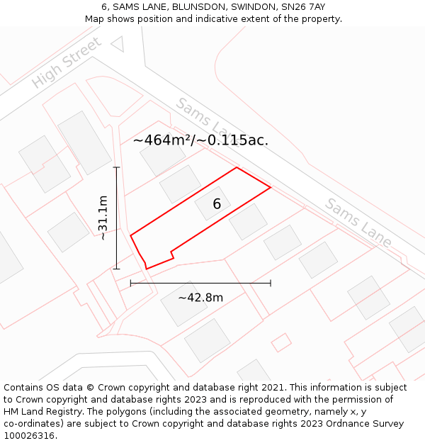 6, SAMS LANE, BLUNSDON, SWINDON, SN26 7AY: Plot and title map