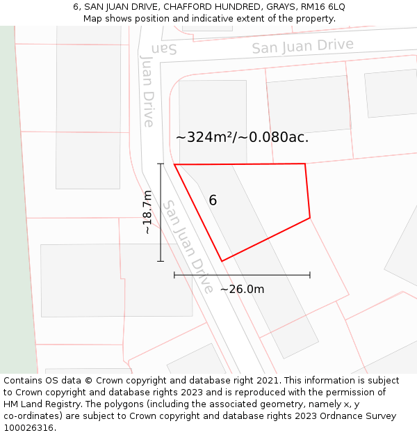 6, SAN JUAN DRIVE, CHAFFORD HUNDRED, GRAYS, RM16 6LQ: Plot and title map