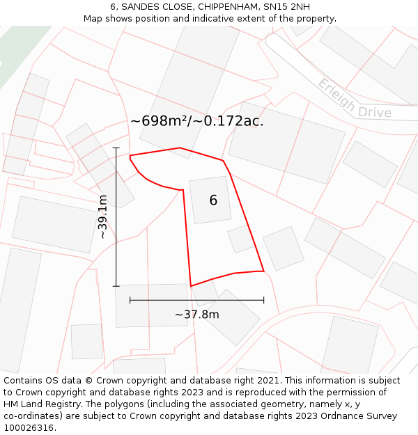 6, SANDES CLOSE, CHIPPENHAM, SN15 2NH: Plot and title map