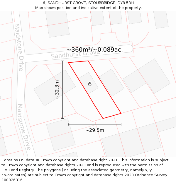 6, SANDHURST GROVE, STOURBRIDGE, DY8 5RH: Plot and title map