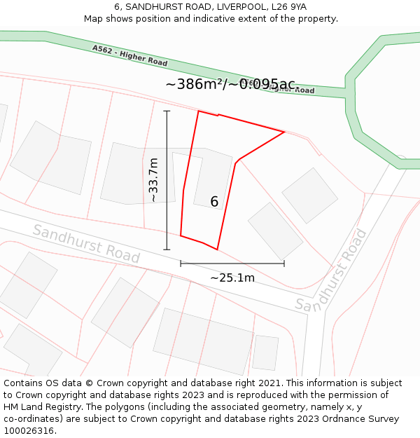 6, SANDHURST ROAD, LIVERPOOL, L26 9YA: Plot and title map