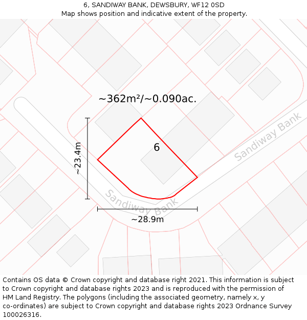 6, SANDIWAY BANK, DEWSBURY, WF12 0SD: Plot and title map