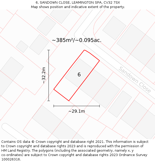 6, SANDOWN CLOSE, LEAMINGTON SPA, CV32 7SX: Plot and title map