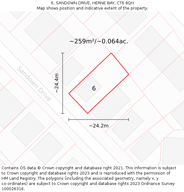 6, SANDOWN DRIVE, HERNE BAY, CT6 8QH: Plot and title map
