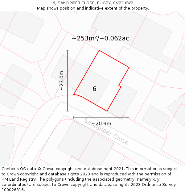 6, SANDPIPER CLOSE, RUGBY, CV23 0WP: Plot and title map