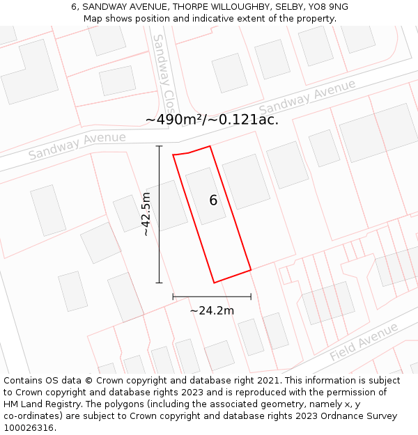 6, SANDWAY AVENUE, THORPE WILLOUGHBY, SELBY, YO8 9NG: Plot and title map