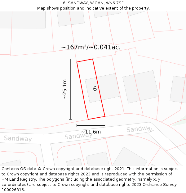6, SANDWAY, WIGAN, WN6 7SF: Plot and title map