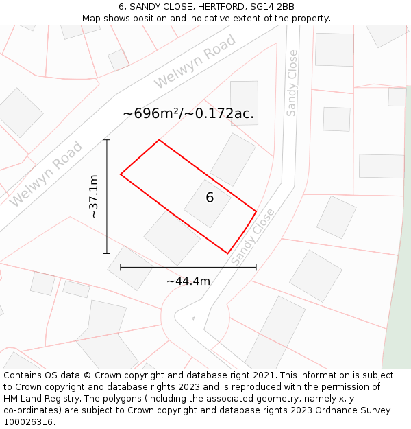 6, SANDY CLOSE, HERTFORD, SG14 2BB: Plot and title map