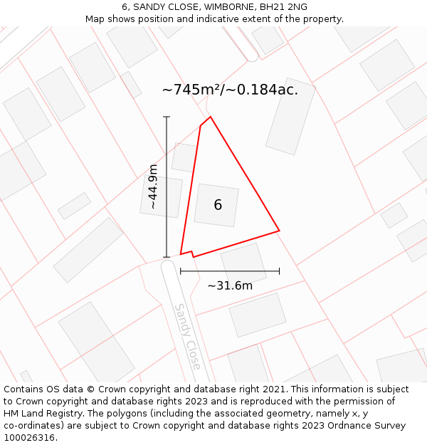 6, SANDY CLOSE, WIMBORNE, BH21 2NG: Plot and title map