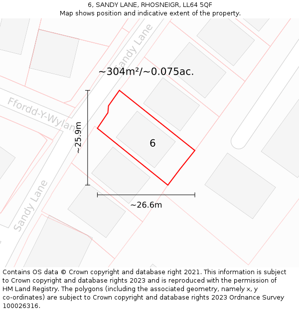 6, SANDY LANE, RHOSNEIGR, LL64 5QF: Plot and title map