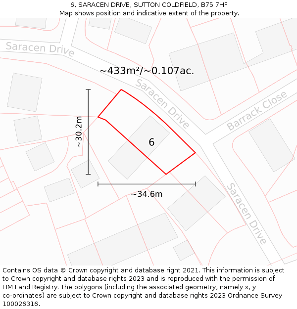 6, SARACEN DRIVE, SUTTON COLDFIELD, B75 7HF: Plot and title map