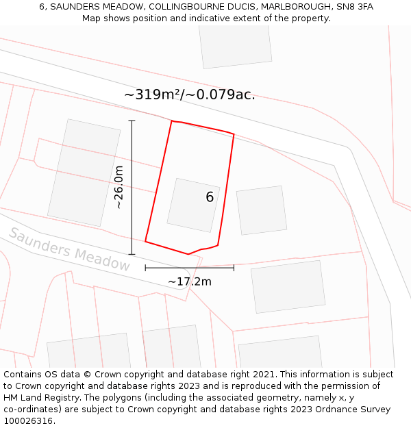 6, SAUNDERS MEADOW, COLLINGBOURNE DUCIS, MARLBOROUGH, SN8 3FA: Plot and title map