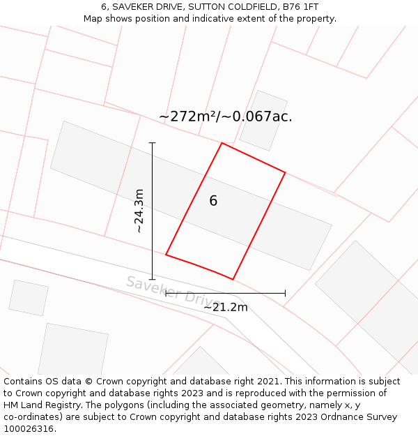 6, SAVEKER DRIVE, SUTTON COLDFIELD, B76 1FT: Plot and title map