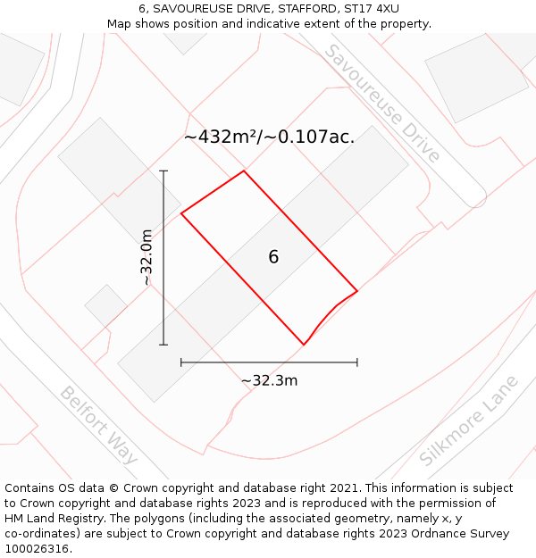 6, SAVOUREUSE DRIVE, STAFFORD, ST17 4XU: Plot and title map