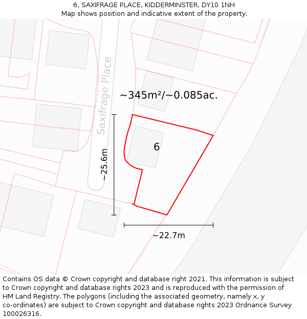 6, SAXIFRAGE PLACE, KIDDERMINSTER, DY10 1NH: Plot and title map