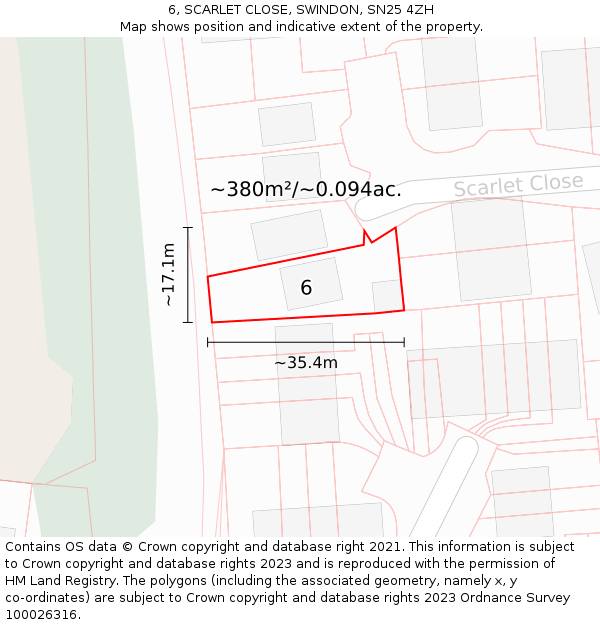 6, SCARLET CLOSE, SWINDON, SN25 4ZH: Plot and title map