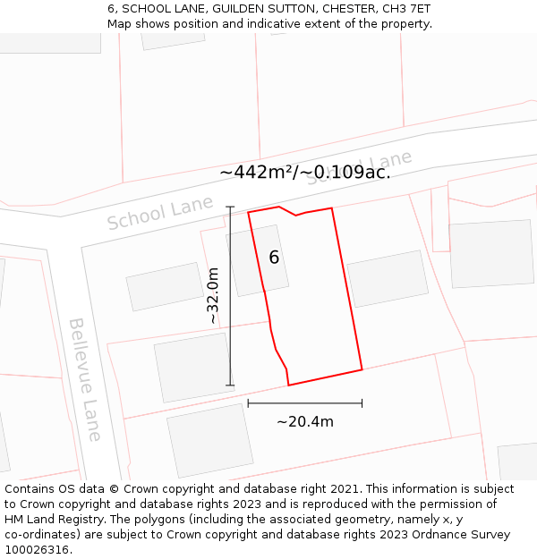 6, SCHOOL LANE, GUILDEN SUTTON, CHESTER, CH3 7ET: Plot and title map