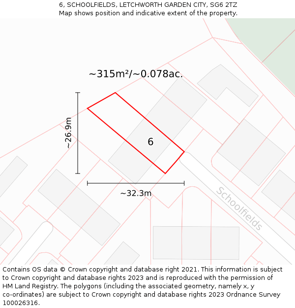 6, SCHOOLFIELDS, LETCHWORTH GARDEN CITY, SG6 2TZ: Plot and title map