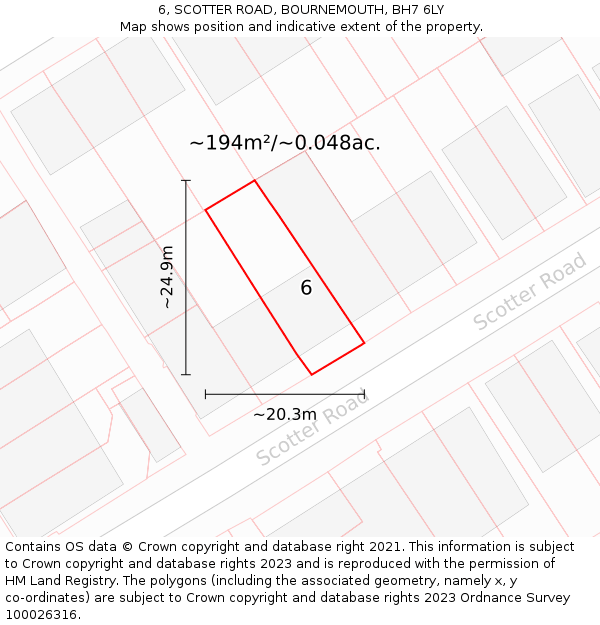 6, SCOTTER ROAD, BOURNEMOUTH, BH7 6LY: Plot and title map