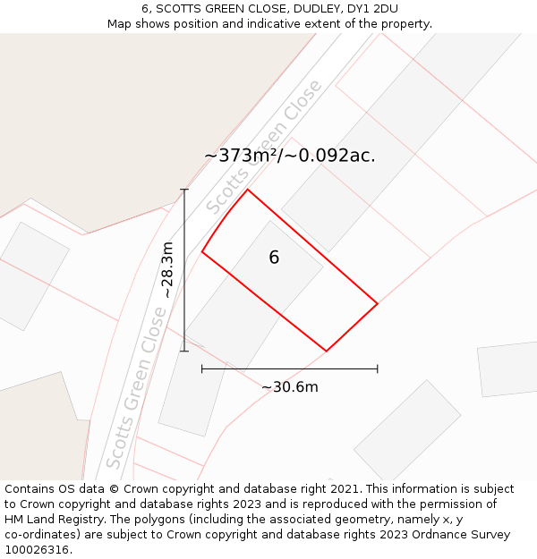 6, SCOTTS GREEN CLOSE, DUDLEY, DY1 2DU: Plot and title map