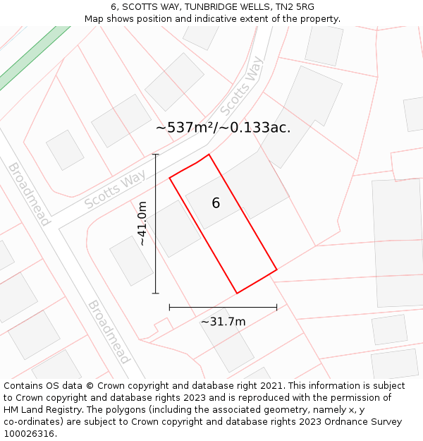 6, SCOTTS WAY, TUNBRIDGE WELLS, TN2 5RG: Plot and title map