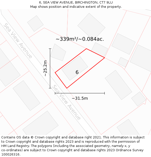 6, SEA VIEW AVENUE, BIRCHINGTON, CT7 9LU: Plot and title map