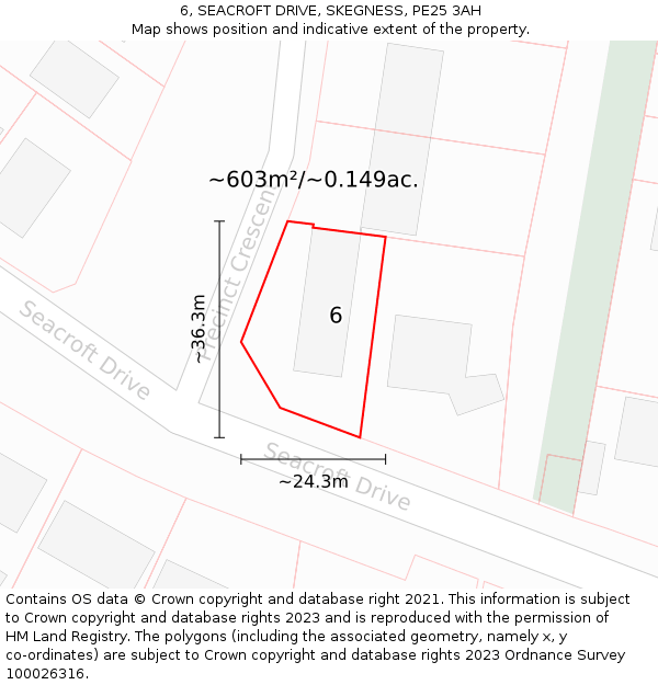 6, SEACROFT DRIVE, SKEGNESS, PE25 3AH: Plot and title map