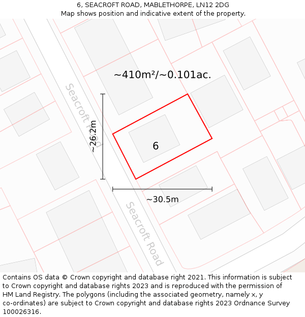 6, SEACROFT ROAD, MABLETHORPE, LN12 2DG: Plot and title map