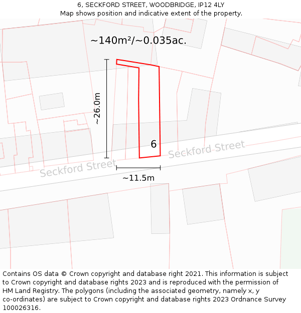 6, SECKFORD STREET, WOODBRIDGE, IP12 4LY: Plot and title map